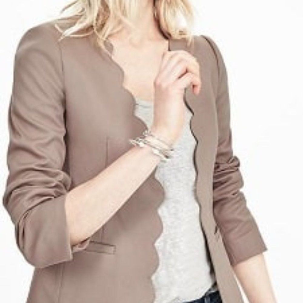 Banana Republic collarless scallop blazer or jacket, size M, taupe